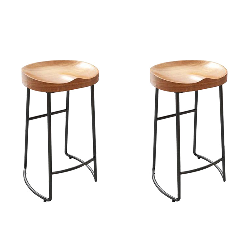 Contemporary Solid Wood Bar Stool Armless Dining Stool with Metal Base Dark Brown 2 Piece Set Counter Stool(26"H) Clearhalo 'Bar Furniture' 'Bar Stools' 'bar_stools' 'furn' 'furn_bar_stools' 'Furniture' 'Kitchen & Dining Furniture' 6813213