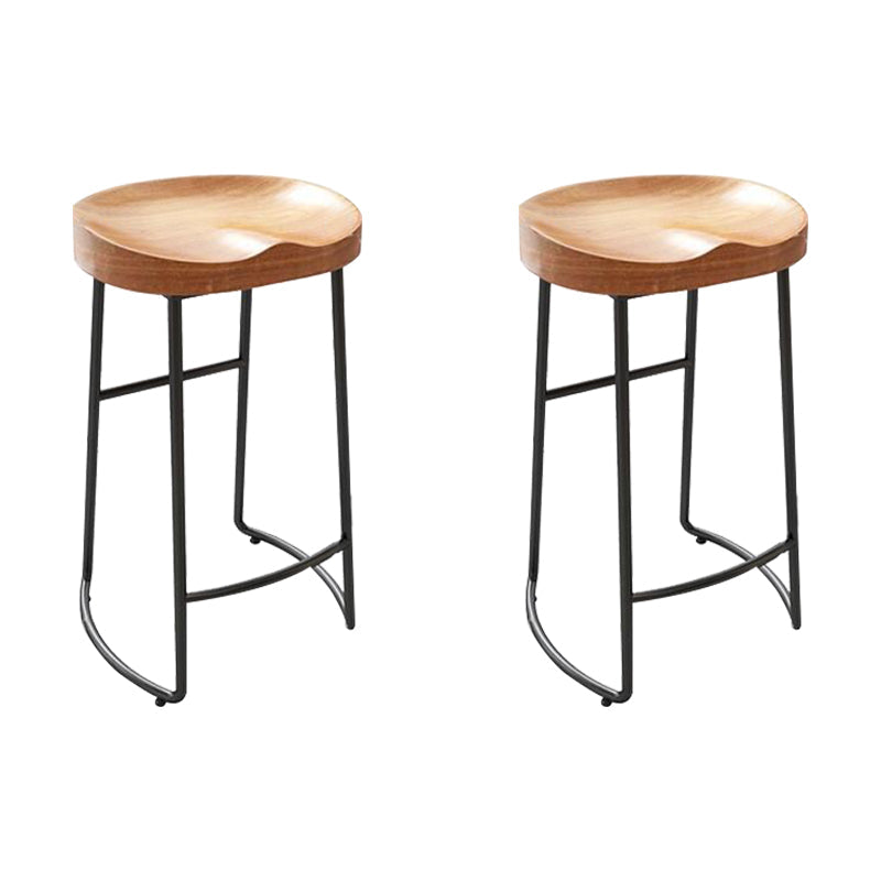 Contemporary Solid Wood Bar Stool Armless Dining Stool with Metal Base Dark Brown 2 Piece Set Bar Stool(30"H) Clearhalo 'Bar Furniture' 'Bar Stools' 'bar_stools' 'furn' 'furn_bar_stools' 'Furniture' 'Kitchen & Dining Furniture' 6813221