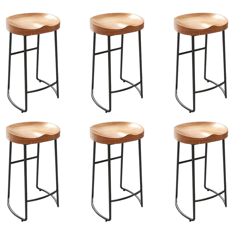 Contemporary Solid Wood Bar Stool Armless Dining Stool with Metal Base Dark Brown 6 Piece Set Bar Stool(30"H) Clearhalo 'Bar Furniture' 'Bar Stools' 'bar_stools' 'furn' 'furn_bar_stools' 'Furniture' 'Kitchen & Dining Furniture' 6813224