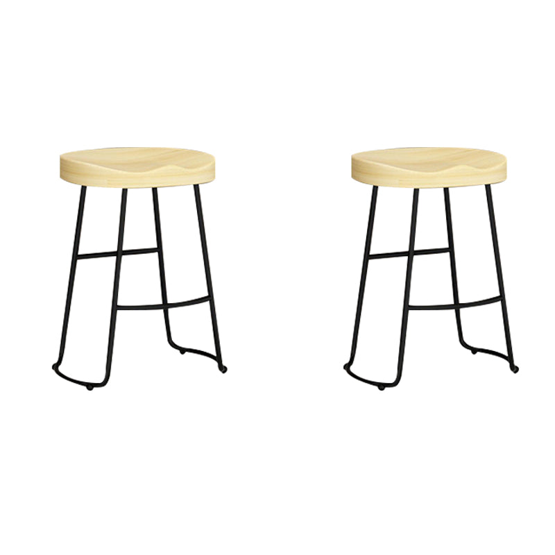 Contemporary Solid Wood Bar Stool Armless Dining Stool with Metal Base Brown 2 Piece Set Counter Stool(26"H) Clearhalo 'Bar Furniture' 'Bar Stools' 'bar_stools' 'furn' 'furn_bar_stools' 'Furniture' 'Kitchen & Dining Furniture' 6813227