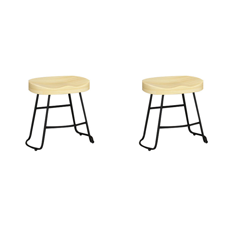 Contemporary Solid Wood Bar Stool Armless Dining Stool with Metal Base Brown 2 Piece Set Short Stool(18"H) Clearhalo 'Bar Furniture' 'Bar Stools' 'bar_stools' 'furn' 'furn_bar_stools' 'Furniture' 'Kitchen & Dining Furniture' 6813235