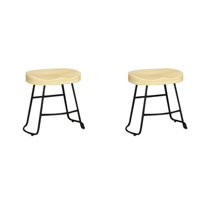 Contemporary Solid Wood Bar Stool Armless Dining Stool with Metal Base Brown 2 Piece Set Short Stool(18"H) Clearhalo 'Bar Furniture' 'Bar Stools' 'bar_stools' 'furn' 'furn_bar_stools' 'Furniture' 'Kitchen & Dining Furniture' 6813235