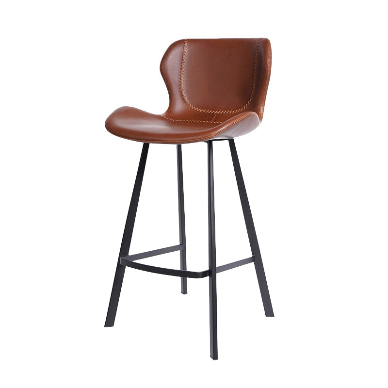 Faux Leather Dining Stool Upholstered Bar Stool with Metal Base Brown 1 Piece Counter Stool(26"H) Clearhalo 'Bar Furniture' 'Bar Stools' 'bar_stools' 'furn' 'furn_bar_stools' 'Furniture' 'Kitchen & Dining Furniture' 6813269