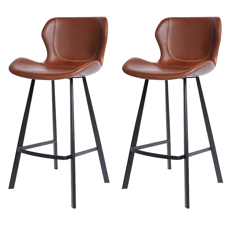 Faux Leather Dining Stool Upholstered Bar Stool with Metal Base Brown 2 Piece Set Counter Stool(26"H) Clearhalo 'Bar Furniture' 'Bar Stools' 'bar_stools' 'furn' 'furn_bar_stools' 'Furniture' 'Kitchen & Dining Furniture' 6813270