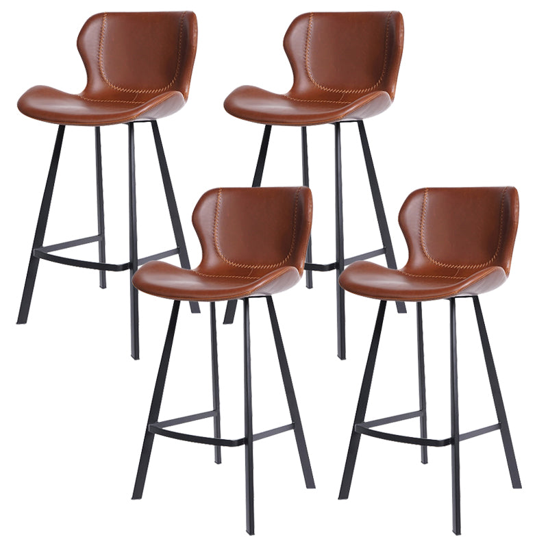 Faux Leather Dining Stool Upholstered Bar Stool with Metal Base Brown 4 Piece Set Counter Stool(26"H) Clearhalo 'Bar Furniture' 'Bar Stools' 'bar_stools' 'furn' 'furn_bar_stools' 'Furniture' 'Kitchen & Dining Furniture' 6813271