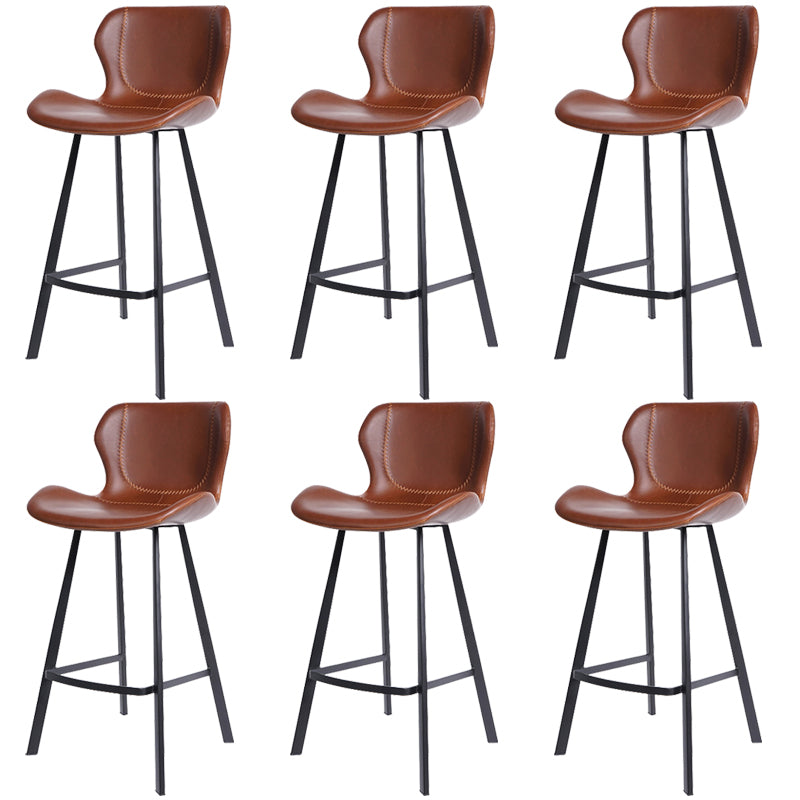 Faux Leather Dining Stool Upholstered Bar Stool with Metal Base Brown 6 Piece Set Counter Stool(26"H) Clearhalo 'Bar Furniture' 'Bar Stools' 'bar_stools' 'furn' 'furn_bar_stools' 'Furniture' 'Kitchen & Dining Furniture' 6813272