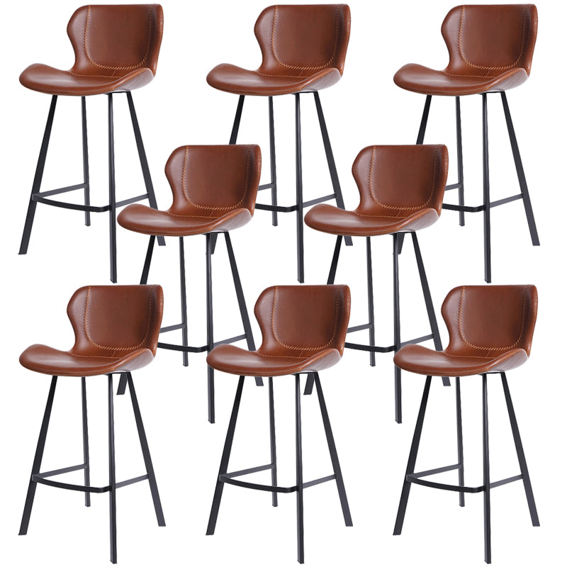 Faux Leather Dining Stool Upholstered Bar Stool with Metal Base Brown 8 Piece Set Counter Stool(26"H) Clearhalo 'Bar Furniture' 'Bar Stools' 'bar_stools' 'furn' 'furn_bar_stools' 'Furniture' 'Kitchen & Dining Furniture' 6813273