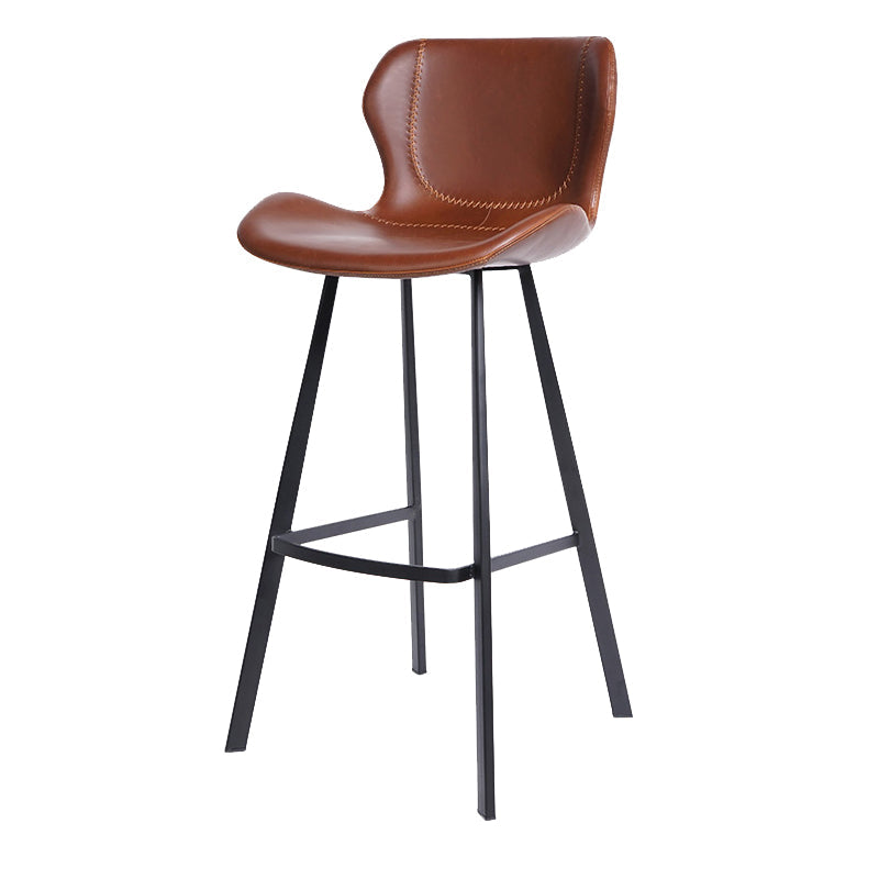 Faux Leather Dining Stool Upholstered Bar Stool with Metal Base Brown 1 Piece Bar Stool(30"H) Clearhalo 'Bar Furniture' 'Bar Stools' 'bar_stools' 'furn' 'furn_bar_stools' 'Furniture' 'Kitchen & Dining Furniture' 6813274
