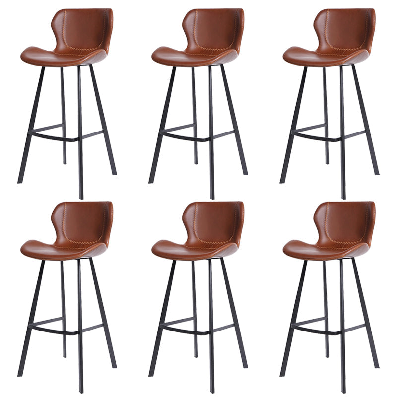Faux Leather Dining Stool Upholstered Bar Stool with Metal Base Brown 6 Piece Set Bar Stool(30"H) Clearhalo 'Bar Furniture' 'Bar Stools' 'bar_stools' 'furn' 'furn_bar_stools' 'Furniture' 'Kitchen & Dining Furniture' 6813277