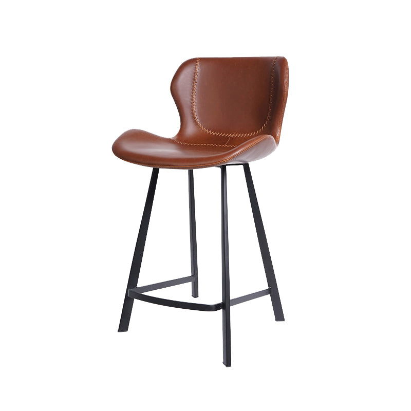Faux Leather Dining Stool Upholstered Bar Stool with Metal Base Brown 1 Piece Short Stool(22"H) Clearhalo 'Bar Furniture' 'Bar Stools' 'bar_stools' 'furn' 'furn_bar_stools' 'Furniture' 'Kitchen & Dining Furniture' 6813279