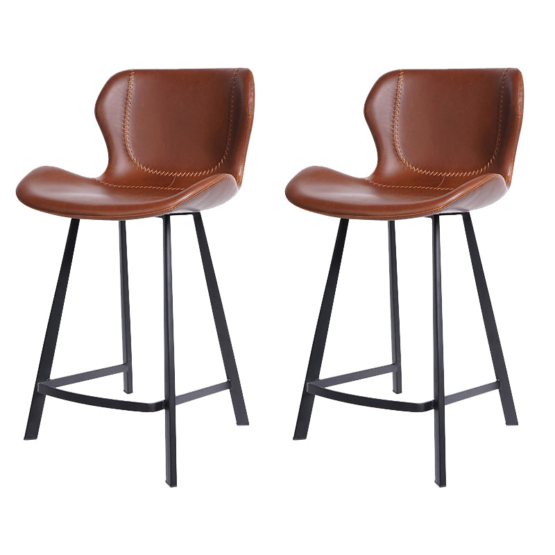 Faux Leather Dining Stool Upholstered Bar Stool with Metal Base Brown 2 Piece Set Short Stool(22"H) Clearhalo 'Bar Furniture' 'Bar Stools' 'bar_stools' 'furn' 'furn_bar_stools' 'Furniture' 'Kitchen & Dining Furniture' 6813280