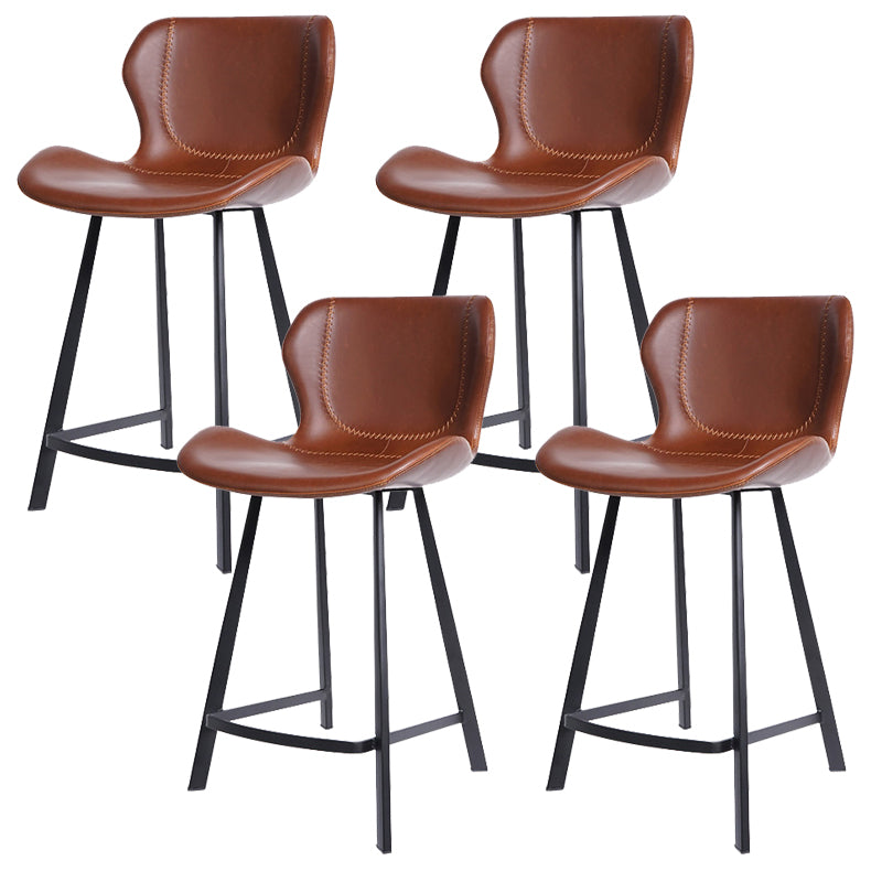 Faux Leather Dining Stool Upholstered Bar Stool with Metal Base Brown 4 Piece Set Short Stool(22"H) Clearhalo 'Bar Furniture' 'Bar Stools' 'bar_stools' 'furn' 'furn_bar_stools' 'Furniture' 'Kitchen & Dining Furniture' 6813281