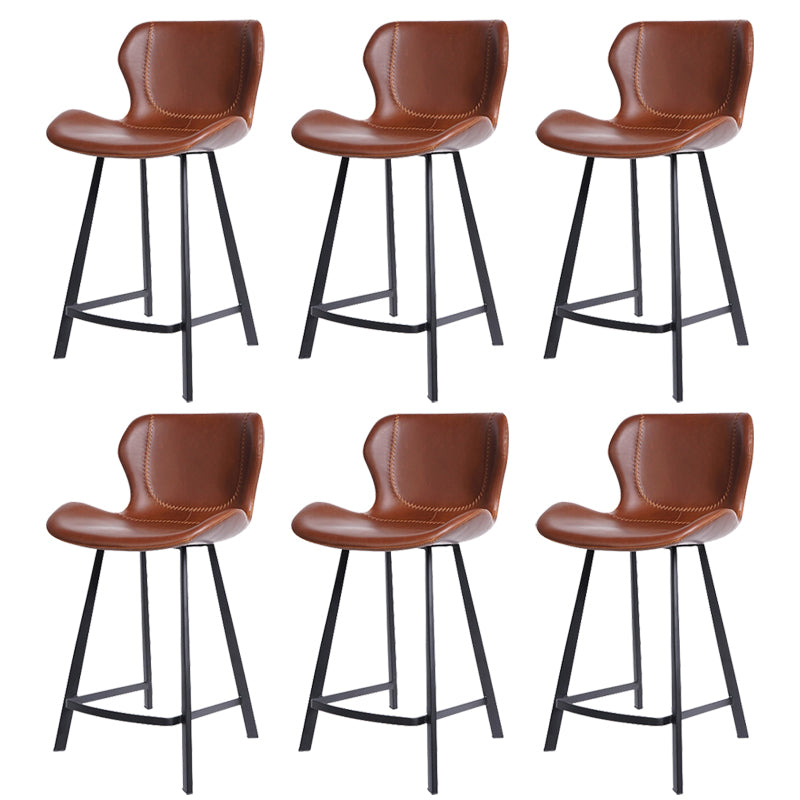 Faux Leather Dining Stool Upholstered Bar Stool with Metal Base Brown 6 Piece Set Short Stool(22"H) Clearhalo 'Bar Furniture' 'Bar Stools' 'bar_stools' 'furn' 'furn_bar_stools' 'Furniture' 'Kitchen & Dining Furniture' 6813282