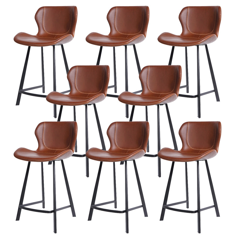 Faux Leather Dining Stool Upholstered Bar Stool with Metal Base Brown 8 Piece Set Short Stool(22"H) Clearhalo 'Bar Furniture' 'Bar Stools' 'bar_stools' 'furn' 'furn_bar_stools' 'Furniture' 'Kitchen & Dining Furniture' 6813283