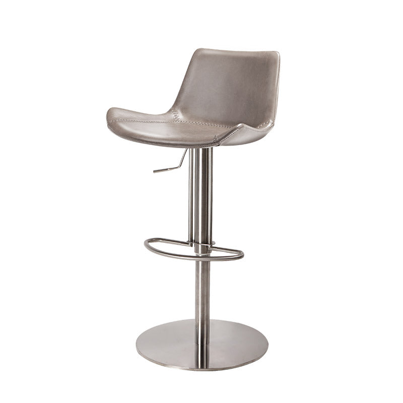 Adjustable Bar Stool Leather Backrest Counter Stool with Swivel Stainless Steel Gray 1 Piece Clearhalo 'Bar Furniture' 'Bar Stools' 'bar_stools' 'furn' 'furn_bar_stools' 'Furniture' 'Kitchen & Dining Furniture' 6813387
