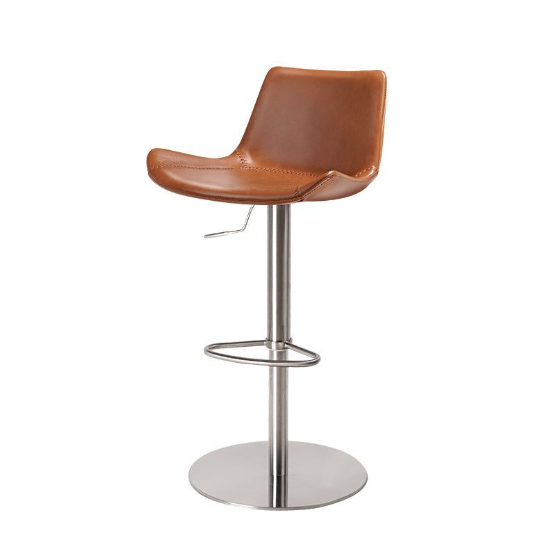 Adjustable Bar Stool Leather Backrest Counter Stool with Swivel Silver Brown 1 Piece Clearhalo 'Bar Furniture' 'Bar Stools' 'bar_stools' 'furn' 'furn_bar_stools' 'Furniture' 'Kitchen & Dining Furniture' 6813398