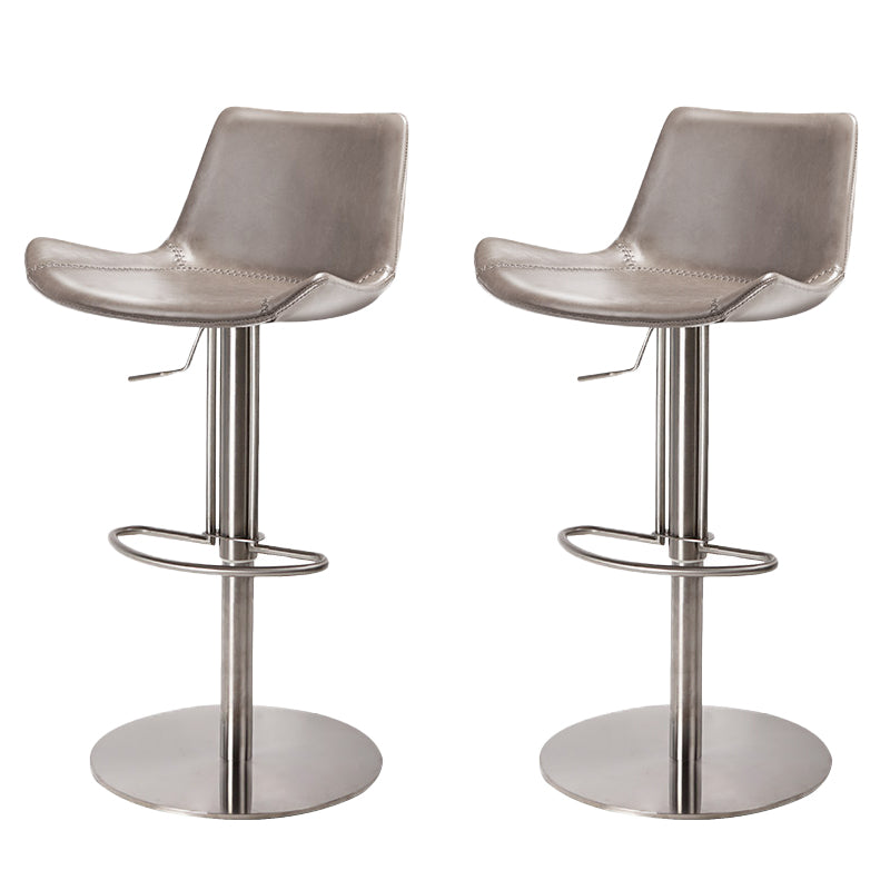 Adjustable Bar Stool Leather Backrest Counter Stool with Swivel Stainless Steel Gray 2 Piece Set Clearhalo 'Bar Furniture' 'Bar Stools' 'bar_stools' 'furn' 'furn_bar_stools' 'Furniture' 'Kitchen & Dining Furniture' 6813402