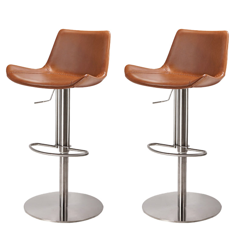 Adjustable Bar Stool Leather Backrest Counter Stool with Swivel Stainless Steel Brown 2 Piece Set Clearhalo 'Bar Furniture' 'Bar Stools' 'bar_stools' 'furn' 'furn_bar_stools' 'Furniture' 'Kitchen & Dining Furniture' 6813409