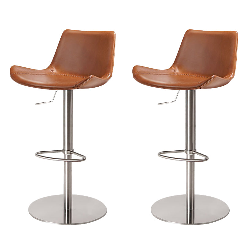 Adjustable Bar Stool Leather Backrest Counter Stool with Swivel Silver Brown 2 Piece Set Clearhalo 'Bar Furniture' 'Bar Stools' 'bar_stools' 'furn' 'furn_bar_stools' 'Furniture' 'Kitchen & Dining Furniture' 6813410