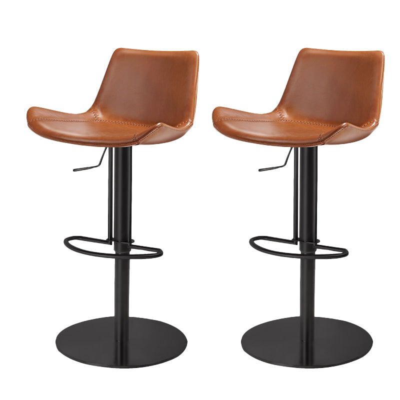 Adjustable Bar Stool Leather Backrest Counter Stool with Swivel Matte Black Brown 2 Piece Set Clearhalo 'Bar Furniture' 'Bar Stools' 'bar_stools' 'furn' 'furn_bar_stools' 'Furniture' 'Kitchen & Dining Furniture' 6813411