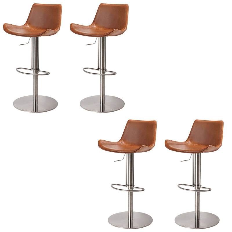 Adjustable Bar Stool Leather Backrest Counter Stool with Swivel Stainless Steel Brown 4 Piece Set Clearhalo 'Bar Furniture' 'Bar Stools' 'bar_stools' 'furn' 'furn_bar_stools' 'Furniture' 'Kitchen & Dining Furniture' 6813417