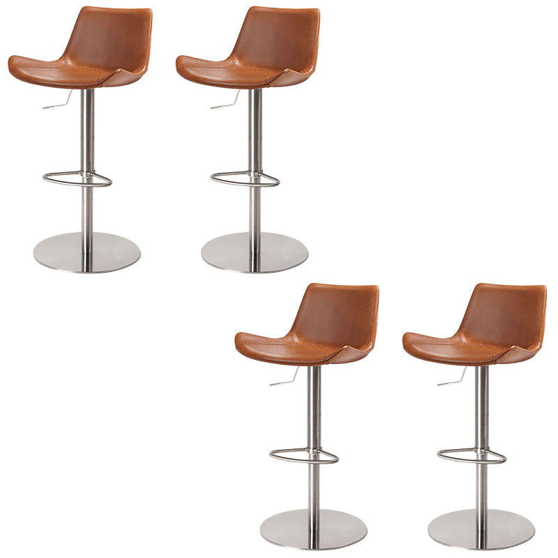 Adjustable Bar Stool Leather Backrest Counter Stool with Swivel Silver Brown 4 Piece Set Clearhalo 'Bar Furniture' 'Bar Stools' 'bar_stools' 'furn' 'furn_bar_stools' 'Furniture' 'Kitchen & Dining Furniture' 6813418