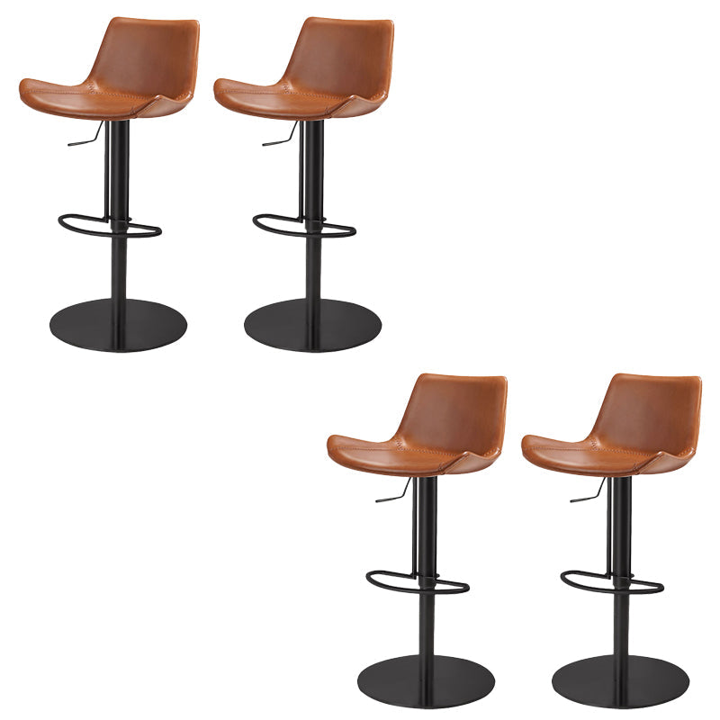 Adjustable Bar Stool Leather Backrest Counter Stool with Swivel Matte Black Brown 4 Piece Set Clearhalo 'Bar Furniture' 'Bar Stools' 'bar_stools' 'furn' 'furn_bar_stools' 'Furniture' 'Kitchen & Dining Furniture' 6813419