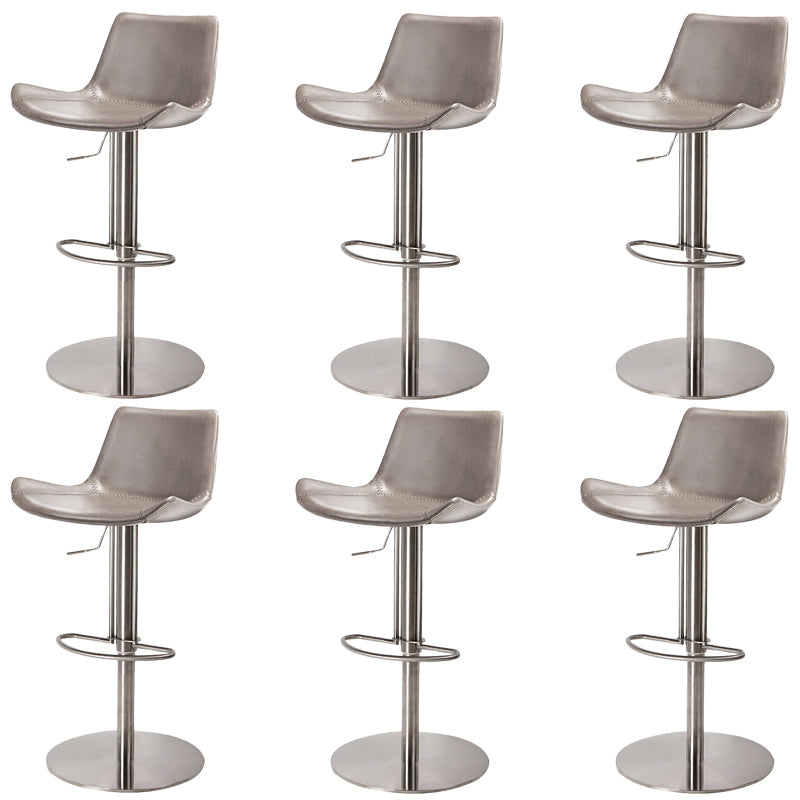 Adjustable Bar Stool Leather Backrest Counter Stool with Swivel Stainless Steel Gray 6 Piece Set Clearhalo 'Bar Furniture' 'Bar Stools' 'bar_stools' 'furn' 'furn_bar_stools' 'Furniture' 'Kitchen & Dining Furniture' 6813420