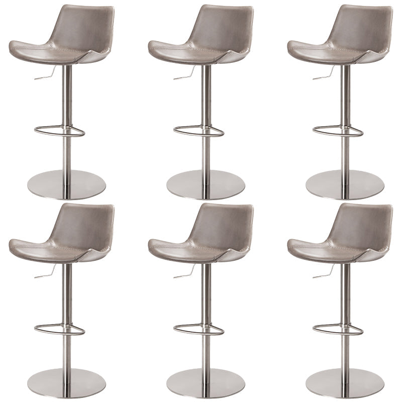 Adjustable Bar Stool Leather Backrest Counter Stool with Swivel Silver Gray 6 Piece Set Clearhalo 'Bar Furniture' 'Bar Stools' 'bar_stools' 'furn' 'furn_bar_stools' 'Furniture' 'Kitchen & Dining Furniture' 6813421