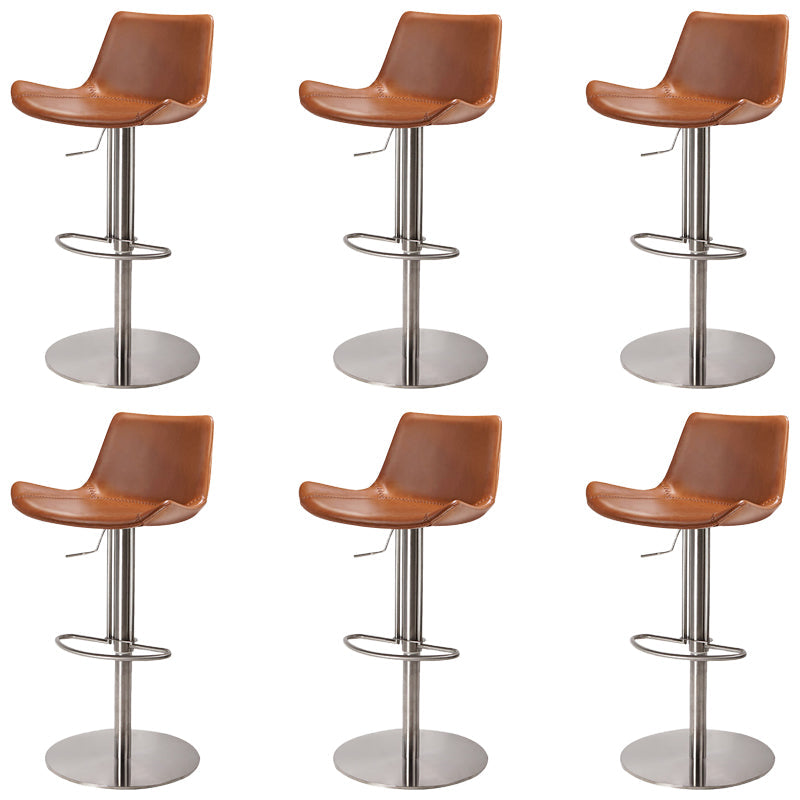 Adjustable Bar Stool Leather Backrest Counter Stool with Swivel Stainless Steel Brown 6 Piece Set Clearhalo 'Bar Furniture' 'Bar Stools' 'bar_stools' 'furn' 'furn_bar_stools' 'Furniture' 'Kitchen & Dining Furniture' 6813425