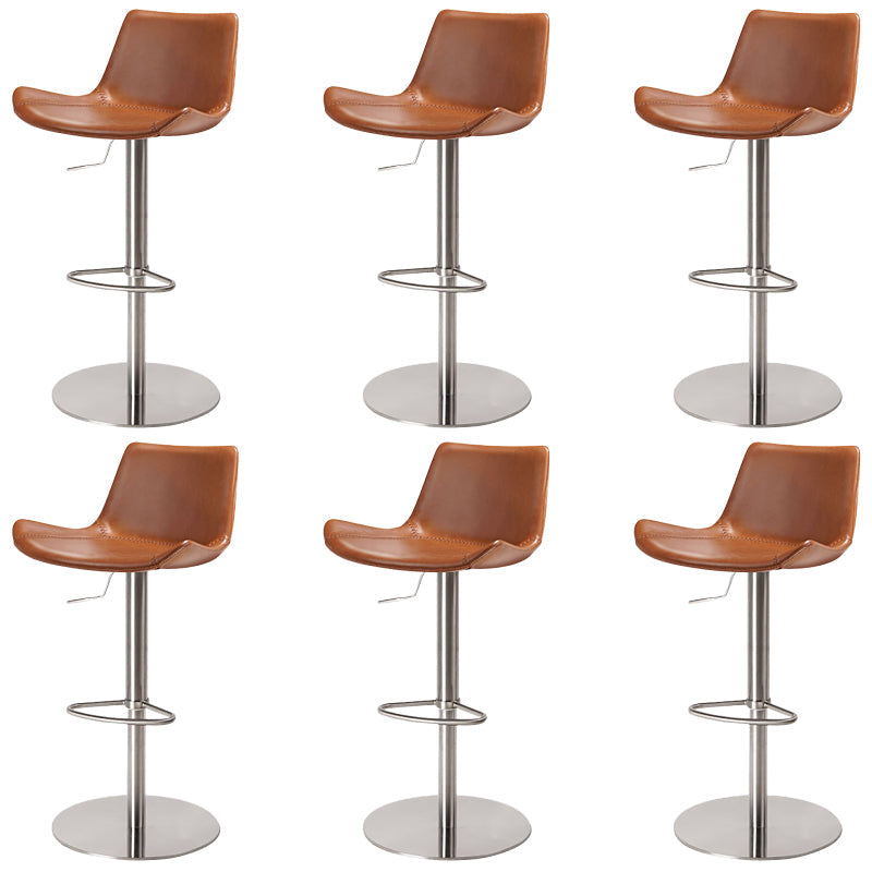 Adjustable Bar Stool Leather Backrest Counter Stool with Swivel Silver Brown 6 Piece Set Clearhalo 'Bar Furniture' 'Bar Stools' 'bar_stools' 'furn' 'furn_bar_stools' 'Furniture' 'Kitchen & Dining Furniture' 6813426