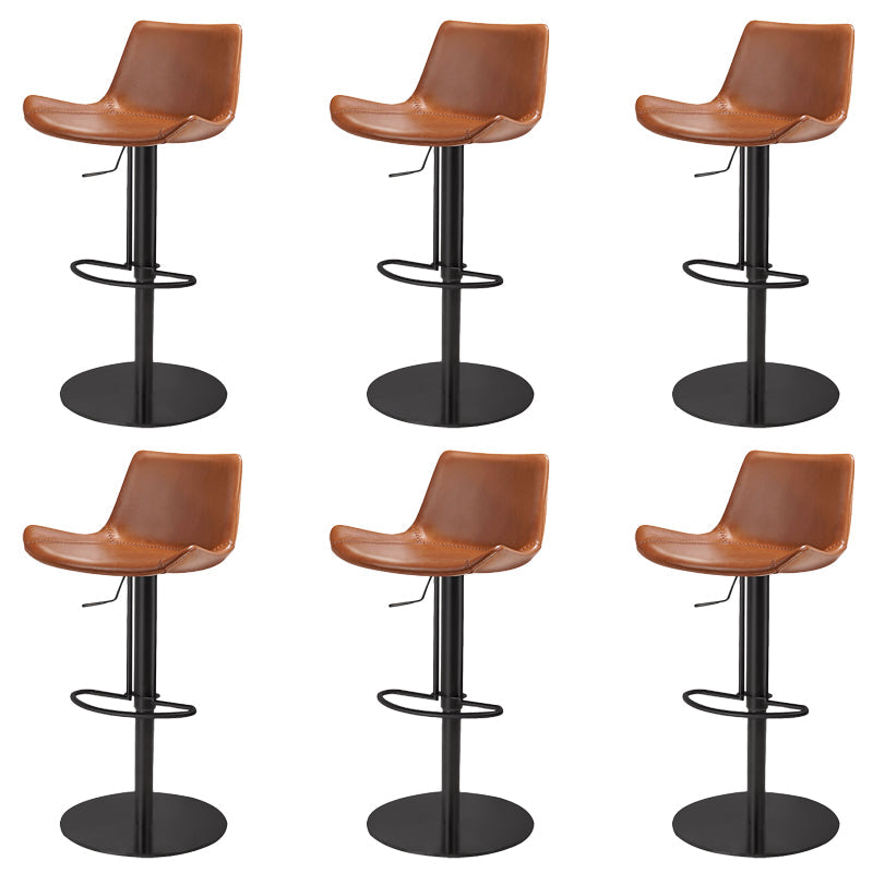 Adjustable Bar Stool Leather Backrest Counter Stool with Swivel Matte Black Brown 6 Piece Set Clearhalo 'Bar Furniture' 'Bar Stools' 'bar_stools' 'furn' 'furn_bar_stools' 'Furniture' 'Kitchen & Dining Furniture' 6813427