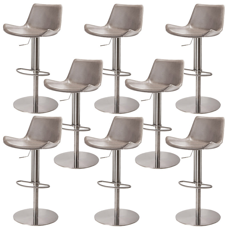 Adjustable Bar Stool Leather Backrest Counter Stool with Swivel Stainless Steel Gray 8 Piece Set Clearhalo 'Bar Furniture' 'Bar Stools' 'bar_stools' 'furn' 'furn_bar_stools' 'Furniture' 'Kitchen & Dining Furniture' 6813428