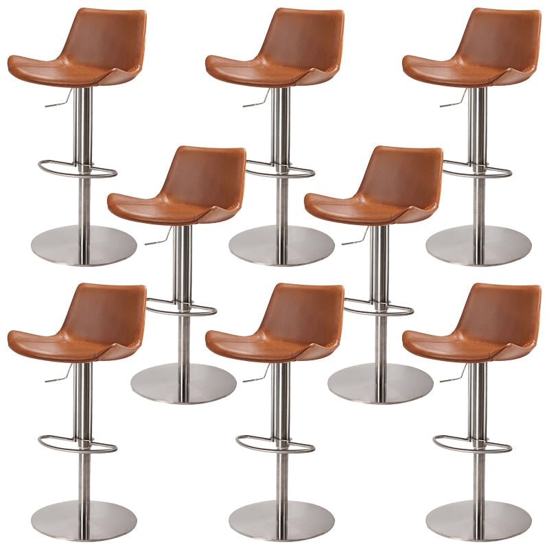 Adjustable Bar Stool Leather Backrest Counter Stool with Swivel Stainless Steel Brown 8 Piece Set Clearhalo 'Bar Furniture' 'Bar Stools' 'bar_stools' 'furn' 'furn_bar_stools' 'Furniture' 'Kitchen & Dining Furniture' 6813433