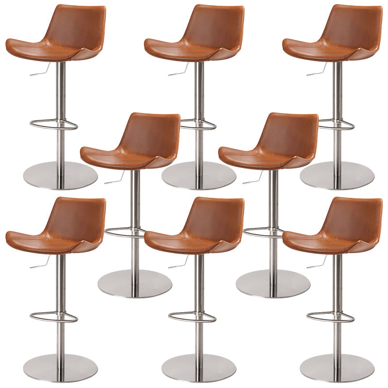 Adjustable Bar Stool Leather Backrest Counter Stool with Swivel Silver Brown 8 Piece Set Clearhalo 'Bar Furniture' 'Bar Stools' 'bar_stools' 'furn' 'furn_bar_stools' 'Furniture' 'Kitchen & Dining Furniture' 6813434