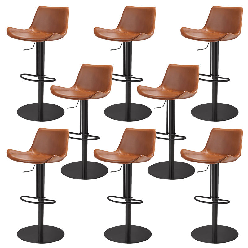 Adjustable Bar Stool Leather Backrest Counter Stool with Swivel Matte Black Brown 8 Piece Set Clearhalo 'Bar Furniture' 'Bar Stools' 'bar_stools' 'furn' 'furn_bar_stools' 'Furniture' 'Kitchen & Dining Furniture' 6813435