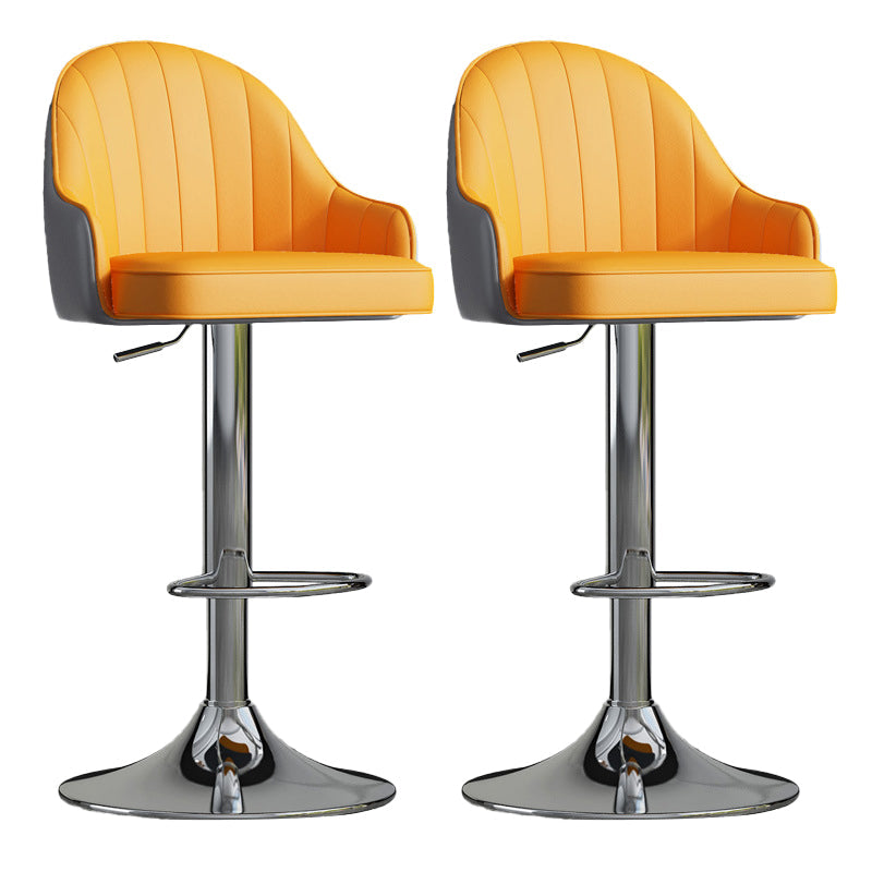 Glam Dining Stools Adjustable Height Bar Stools with Metal Base Yellow-Gray Silver 2 Piece Set Clearhalo 'Bar Furniture' 'Bar Stools' 'bar_stools' 'furn' 'furn_bar_stools' 'Furniture' 'Kitchen & Dining Furniture' 6813651