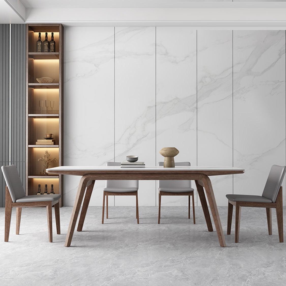 Table de salle à manger rectangulaire en pierre, mobilier de style moderne, blanc