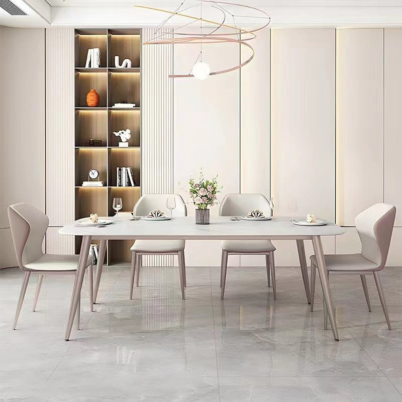 Glam Dinette Table Rectangle Stone Dining Room Table in White
