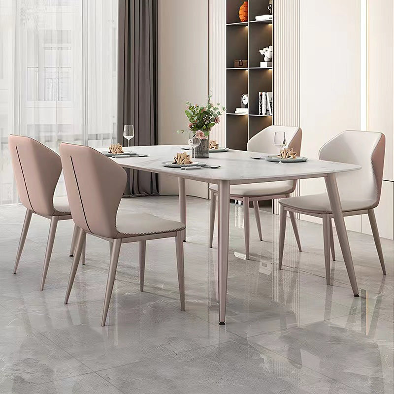 Glam Dinette Table Rectangle Stone Dining Room Table in White