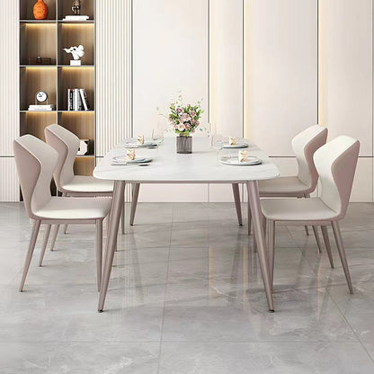 Glam Dinette Table Rectangle Stone Dining Room Table in White