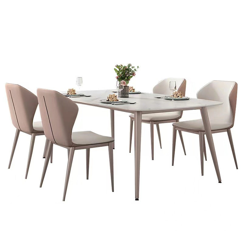 Glam Dinette Table Rectangle Stone Dining Room Table in White