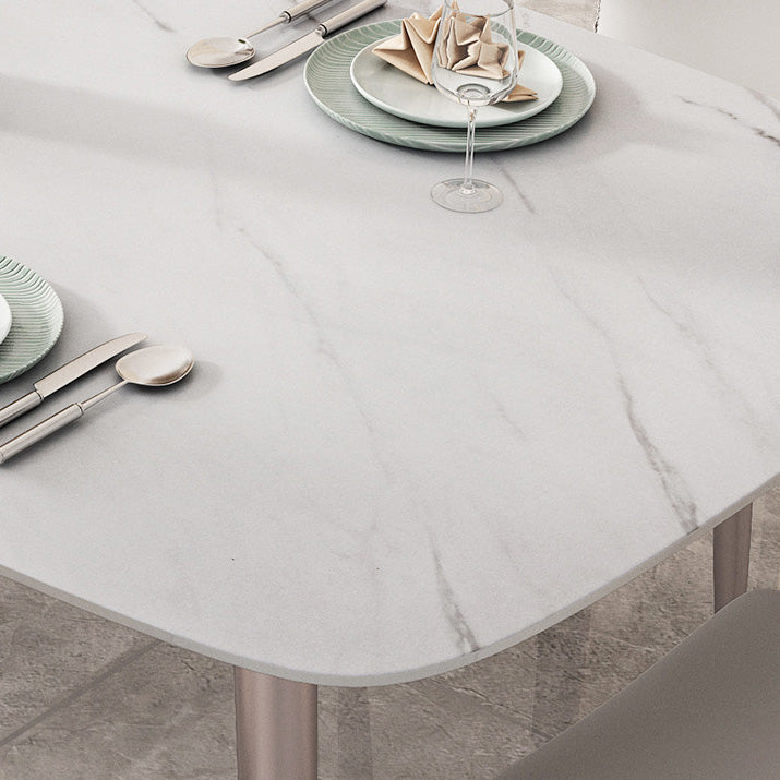 Glam Dinette Table Rectangle Stone Dining Room Table in White