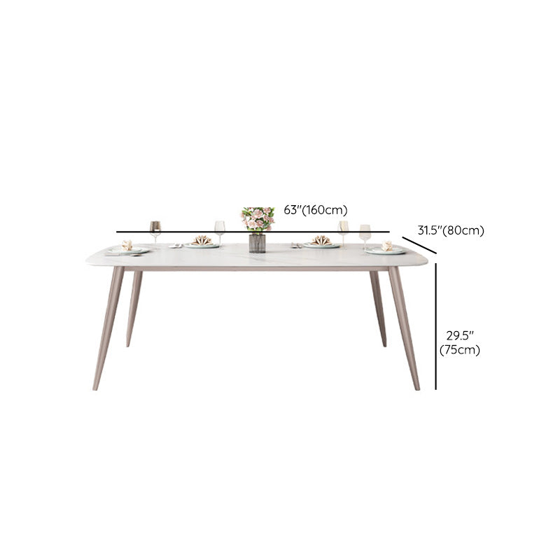 Glam Dinette Table Rectangle Stone Dining Room Table in White