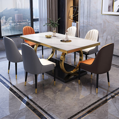 Glam Dinette Table Rectangle Stone Dining Room Table for Home White Without Chairs Clearhalo 'Dining Tables & Seating' 'Dining Tables' 'dining_table' 'furn' 'furn_dining_table' 'Furniture' 'Kitchen & Dining Furniture' 6814009