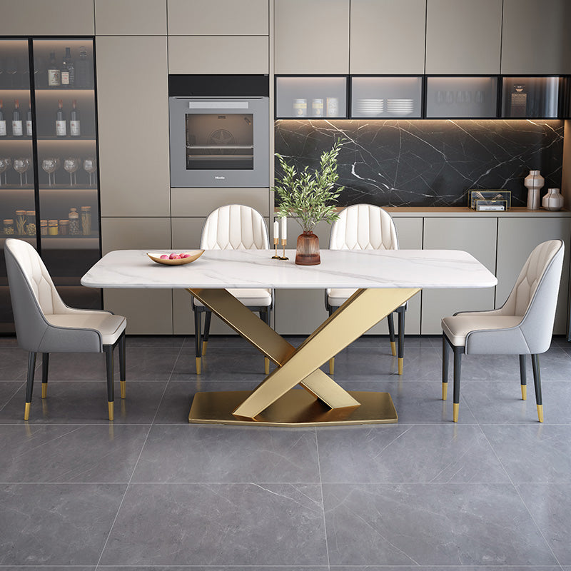 Glam Style Dinner Table Rectangle Stone Dining Room Table for Home White 70.9"L x 35.4"W x 29.5"H Without Chairs Clearhalo 'Dining Tables & Seating' 'Dining Tables' 'dining_table' 'furn' 'furn_dining_table' 'Furniture' 'Kitchen & Dining Furniture' 6814021