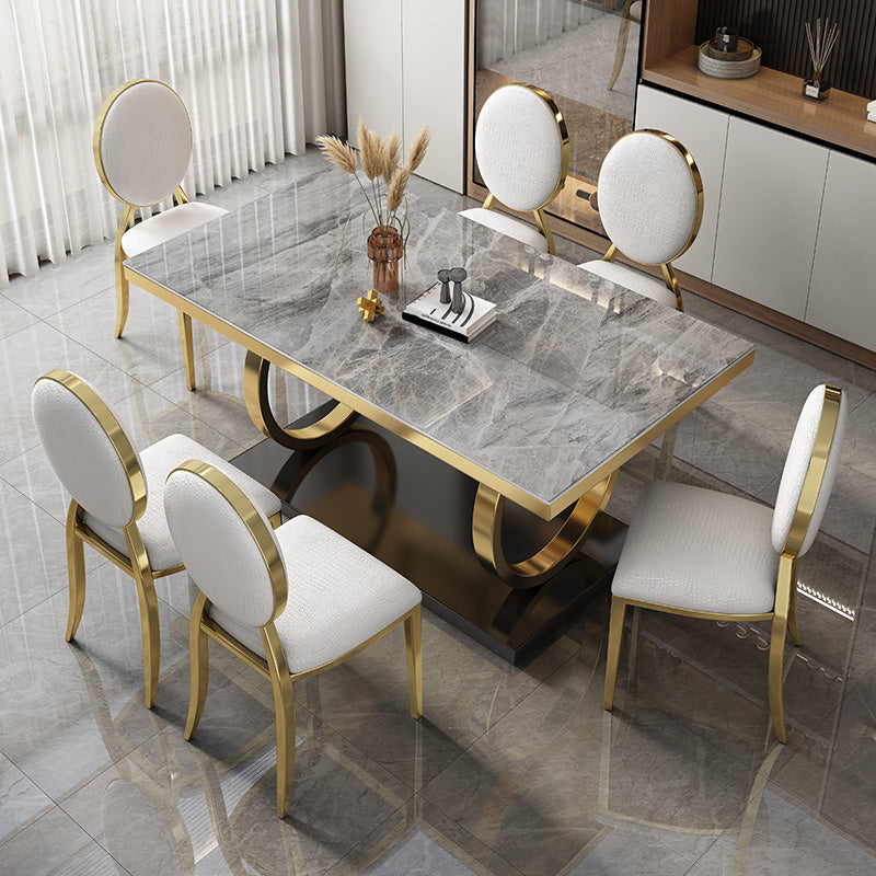 Glam Style Dinner Table Rectangle Stone Dining Room Table for Kitchen Gray Without Chairs Clearhalo 'Dining Tables & Seating' 'Dining Tables' 'dining_table' 'furn' 'furn_dining_table' 'Furniture' 'Kitchen & Dining Furniture' 6814034