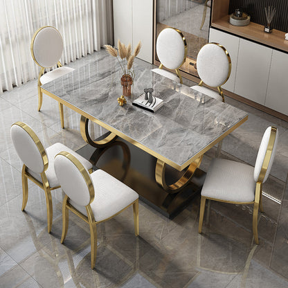 Glam Style Dinner Table Rectangle Stone Dining Room Table for Kitchen Gray Without Chairs Clearhalo 'Dining Tables & Seating' 'Dining Tables' 'dining_table' 'furn' 'furn_dining_table' 'Furniture' 'Kitchen & Dining Furniture' 6814034