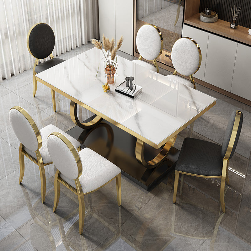 Glam Style Dinner Table Rectangle Stone Dining Room Table for Kitchen White 63"L x 35.4"W x 29.5"H Without Chairs Clearhalo 'Dining Tables & Seating' 'Dining Tables' 'dining_table' 'furn' 'furn_dining_table' 'Furniture' 'Kitchen & Dining Furniture' 6814036