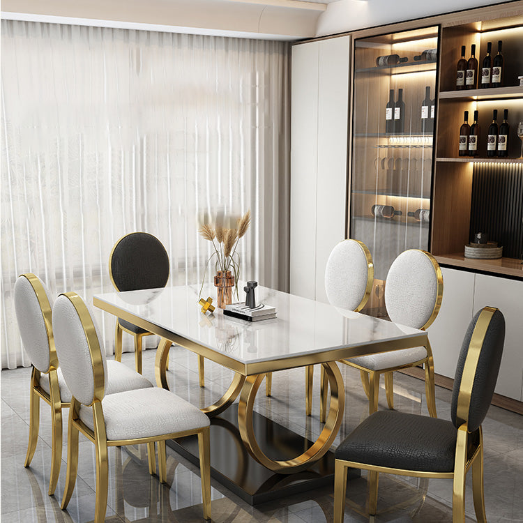 Glam Style Dinner Table Rectangle Stone Dining Room Table for Kitchen White 55.1"L x 31.5"W x 29.5"H Without Chairs Clearhalo 'Dining Tables & Seating' 'Dining Tables' 'dining_table' 'furn' 'furn_dining_table' 'Furniture' 'Kitchen & Dining Furniture' 6814037